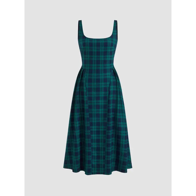 Vintage Plaid Sleeveless Maxi Dress for Women