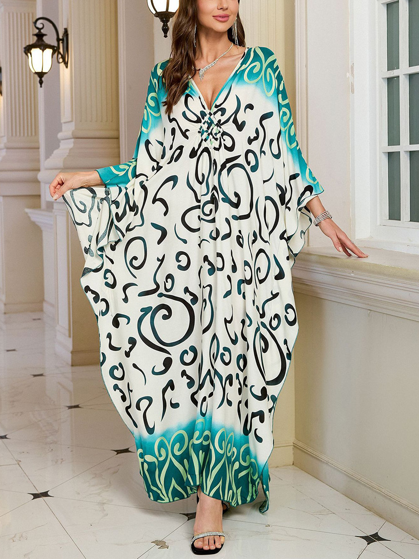 Women's V-Neck Kaftan Maxi Dress