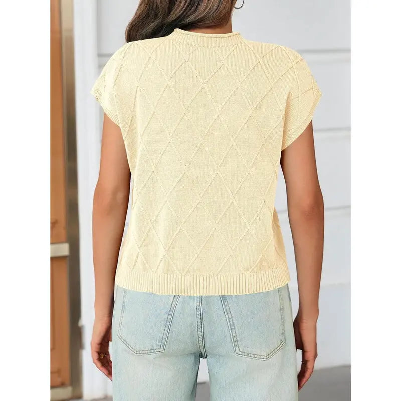 Women's high-neck short-sleeved knitted vest