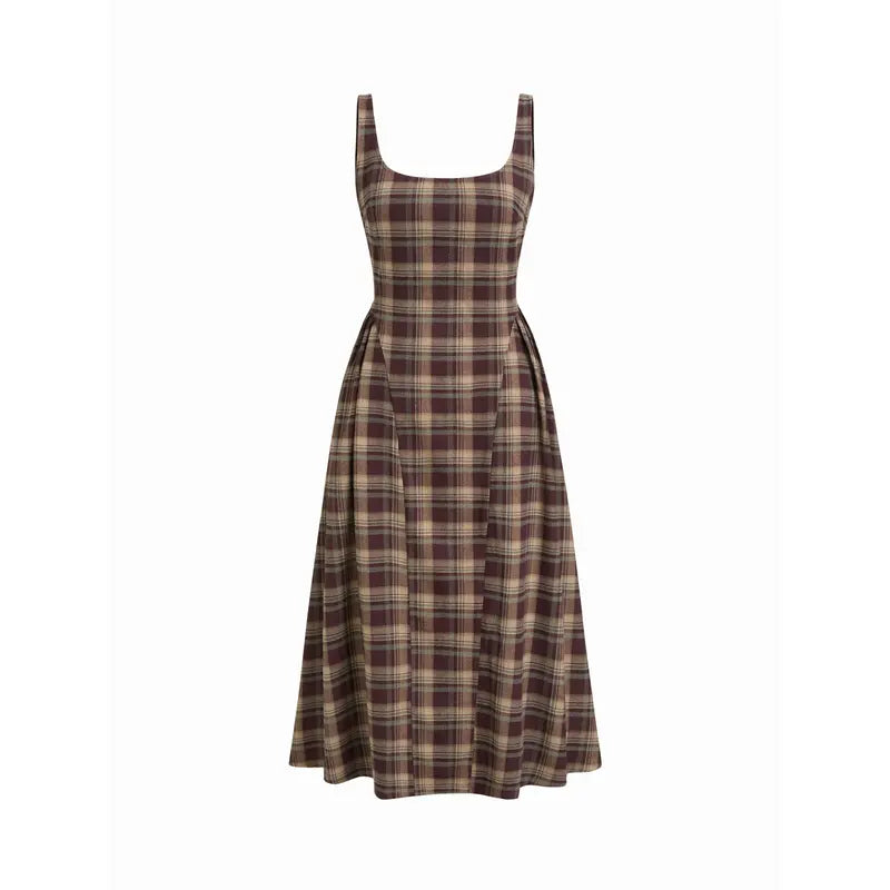 Vintage Plaid Sleeveless Maxi Dress for Women