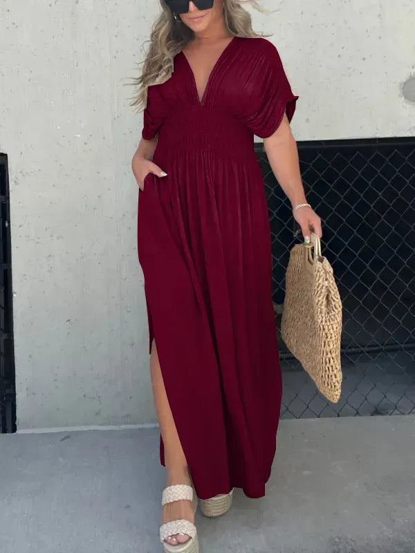 SLIT V-NECK EFFORTLESS MAXI LONG DRESS(Buy 2 Free Shipping)