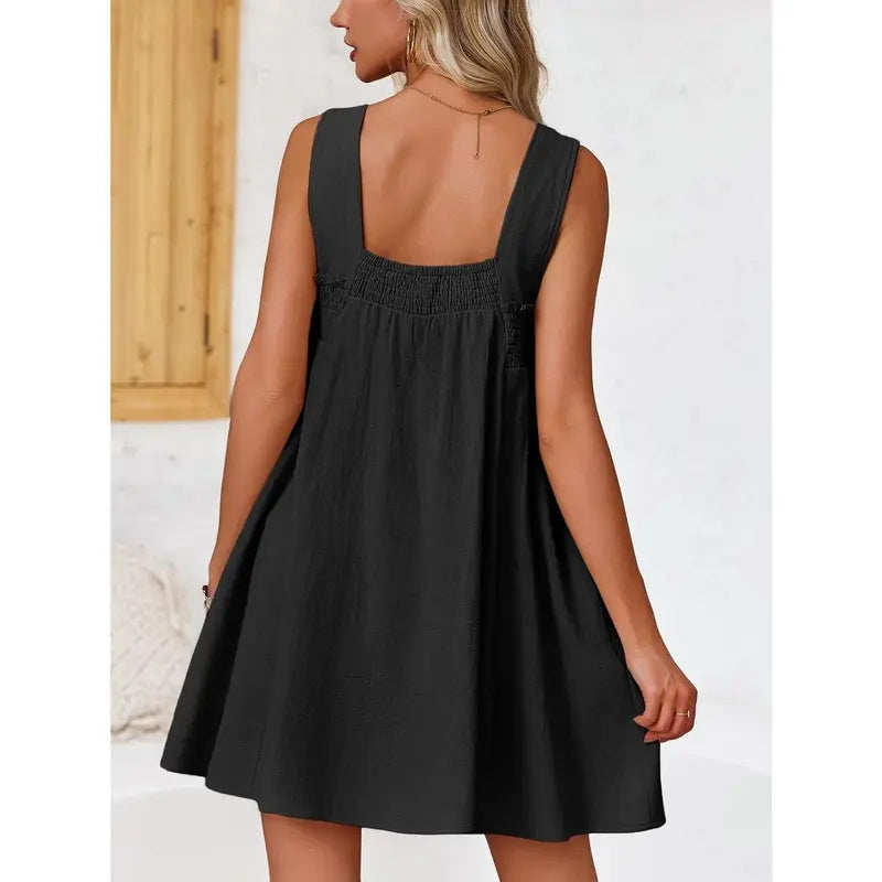 Smocked Square Neck Sleeveless Mini Dress