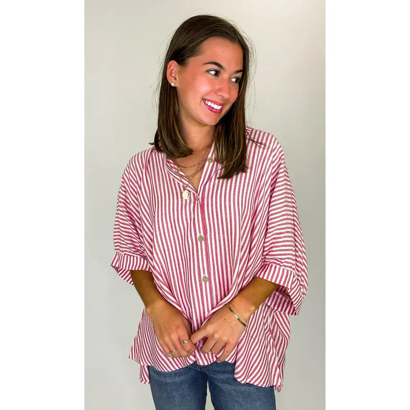 Casual Striped V Neck Loose Blouse