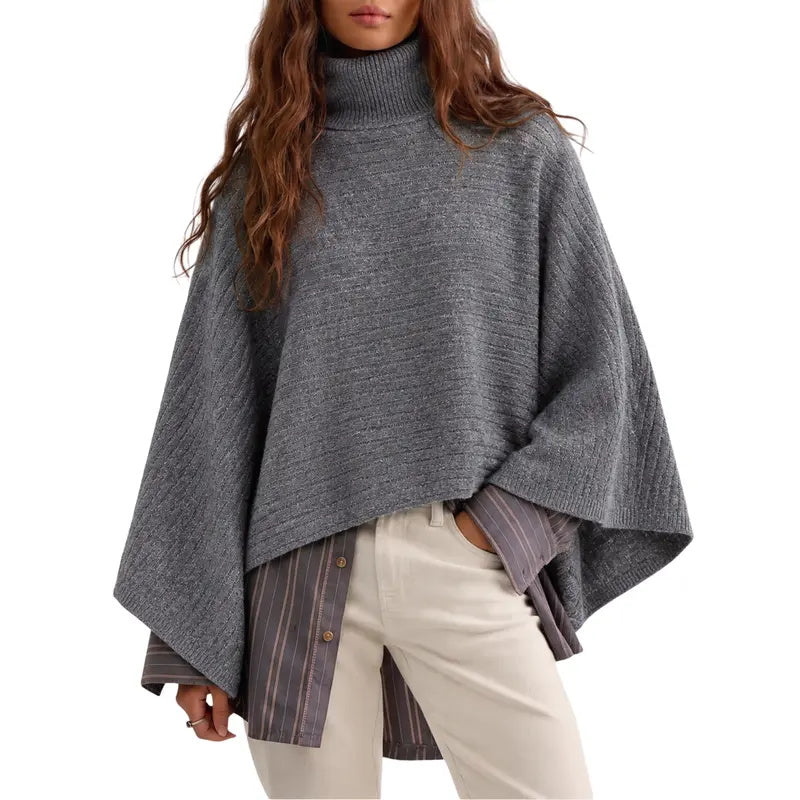 Women's soft chunky knit turtleneck cape