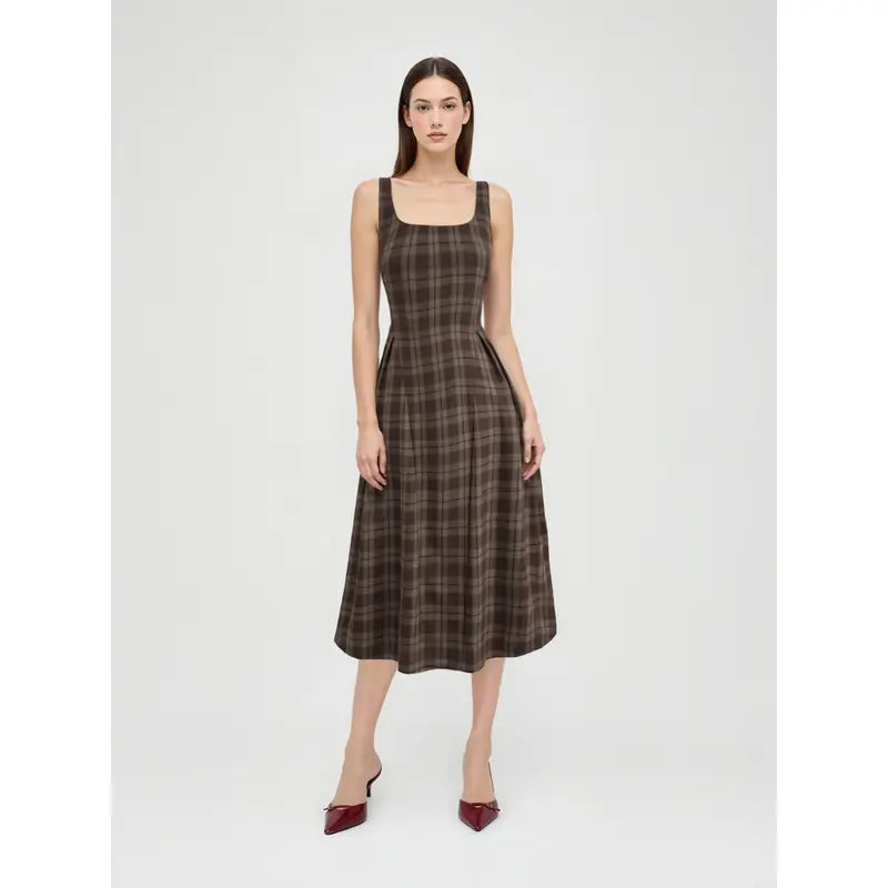 Vintage Plaid Sleeveless Maxi Dress for Women