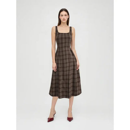 Vintage Plaid Sleeveless Maxi Dress for Women