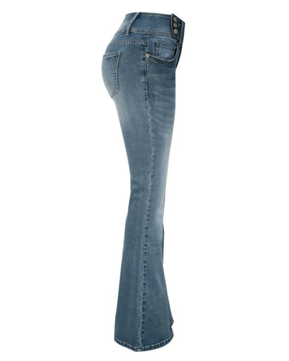 VINTAGE BUTTON SIDE DESIGN MID WAIST STRETCH FLARE JEANS(Buy 2 Free Shipping)