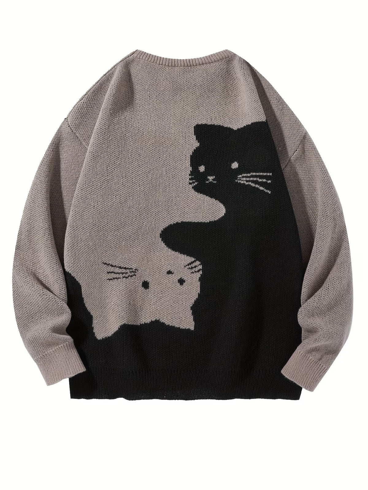 Cartoon Cat Round Neck Long Sleeve Sweater Preppy Style