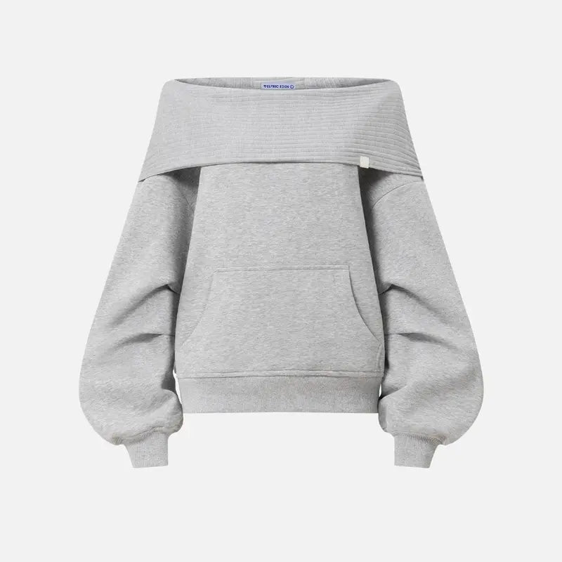 Dual Style Knit Hoodie, Convertible Off Shoulder / Hooded Balloon Sleeve Top