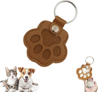 Cute leather paw print keychain made from pet cat and dog fur（BUY MORE SAVE MORE)