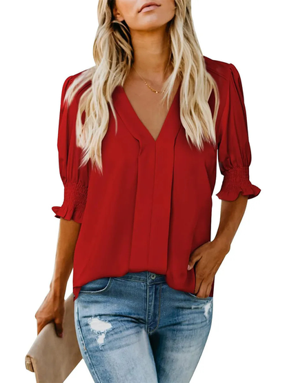 Women's V-Neck Ruffled Sleeve Blouse(BUY 2 FREE SHIPPING)