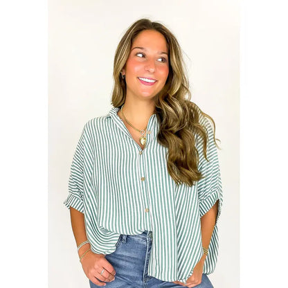 Casual Striped V Neck Loose Blouse