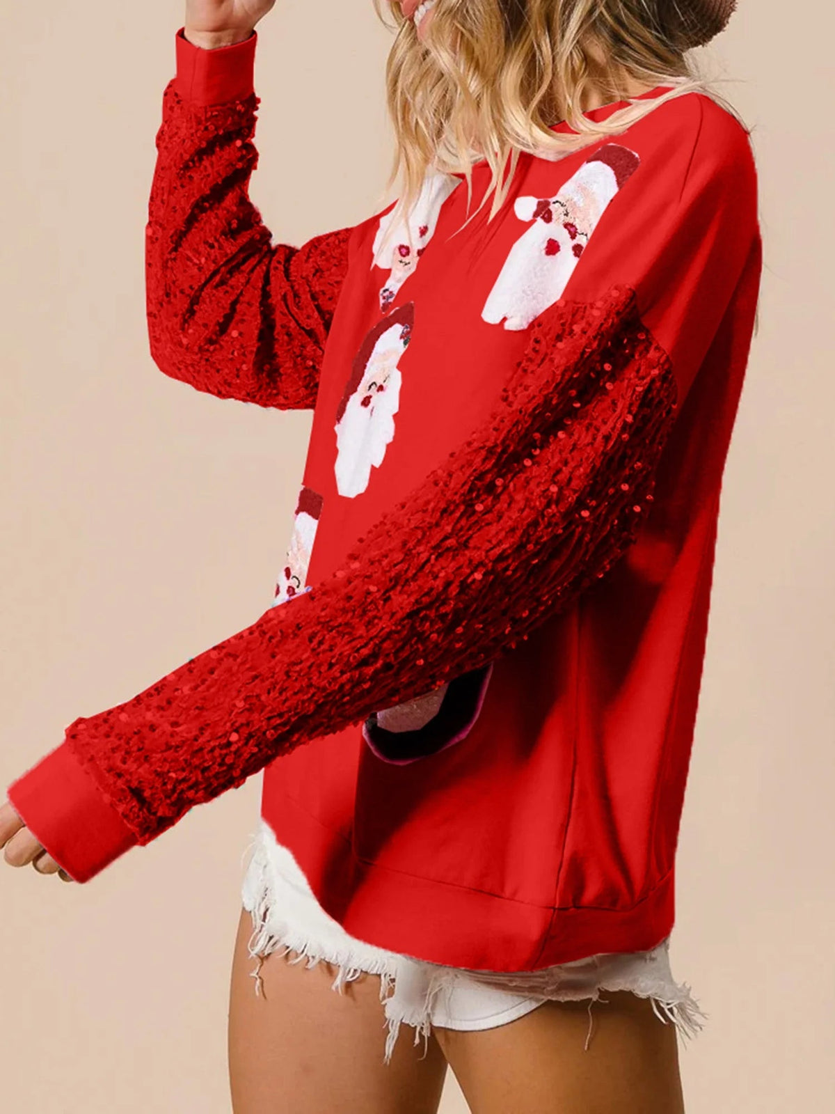 Hot Sale-Women's Santa Sequin Patchwork Sweatshirt