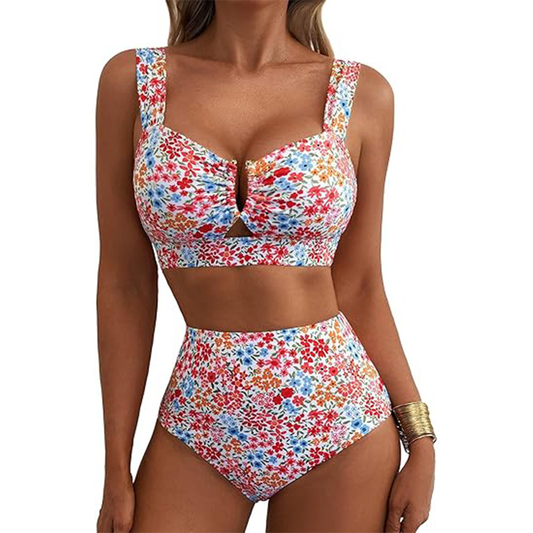 Women's Floral V-Wire High Waist Bikini Set