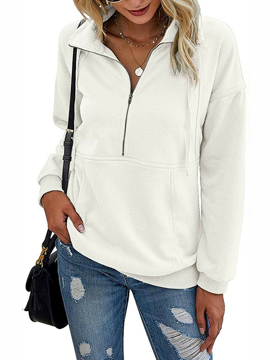 Womens Half Zip Sweatshirt With Kangaroo Pocket