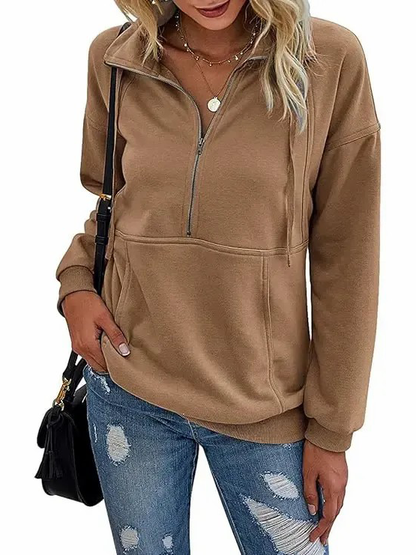 Womens Half Zip Sweatshirt With Kangaroo Pocket