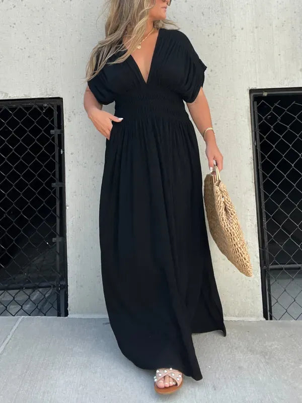 SLIT V-NECK EFFORTLESS MAXI LONG DRESS(Buy 2 Free Shipping)