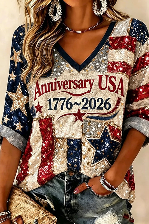 Women's Usa Anniversary Celebration V-neck T-shirt