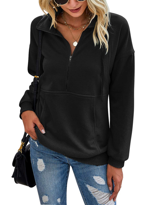 Womens Half Zip Sweatshirt With Kangaroo Pocket