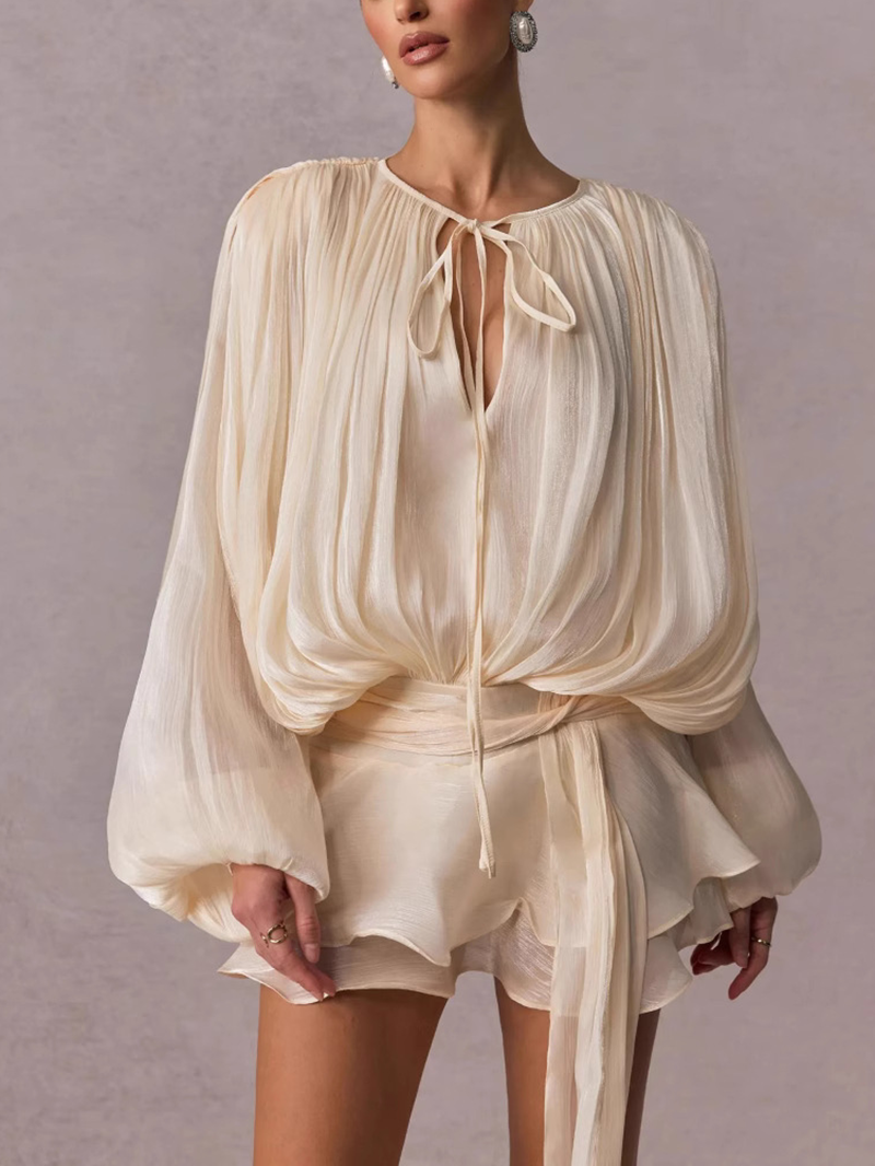 French-style ruffled and gathered short dress with leggings(BUY 2 FREE SHIPPING)