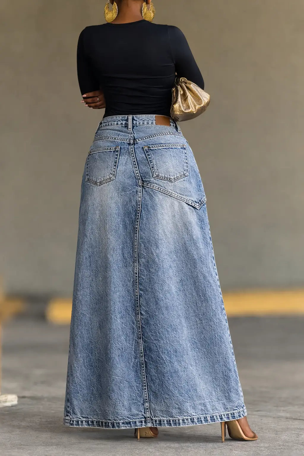 Women's Slit Long Denim Skirt