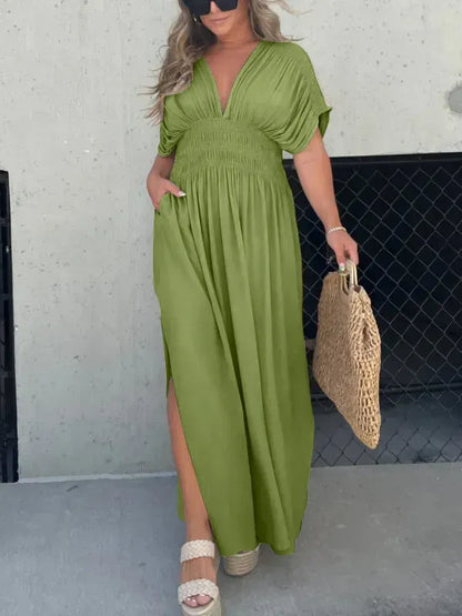 SLIT V-NECK EFFORTLESS MAXI LONG DRESS(Buy 2 Free Shipping)