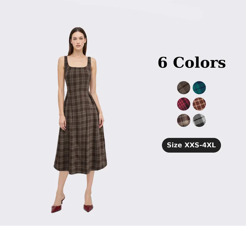 Vintage Plaid Sleeveless Maxi Dress for Women