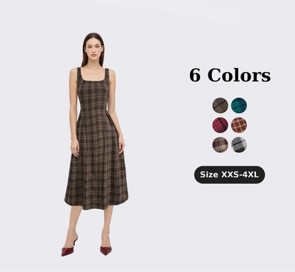 Vintage Plaid Sleeveless Maxi Dress for Women