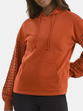 Women Mixed Knit Long Sleeve Hoodie With Pocket