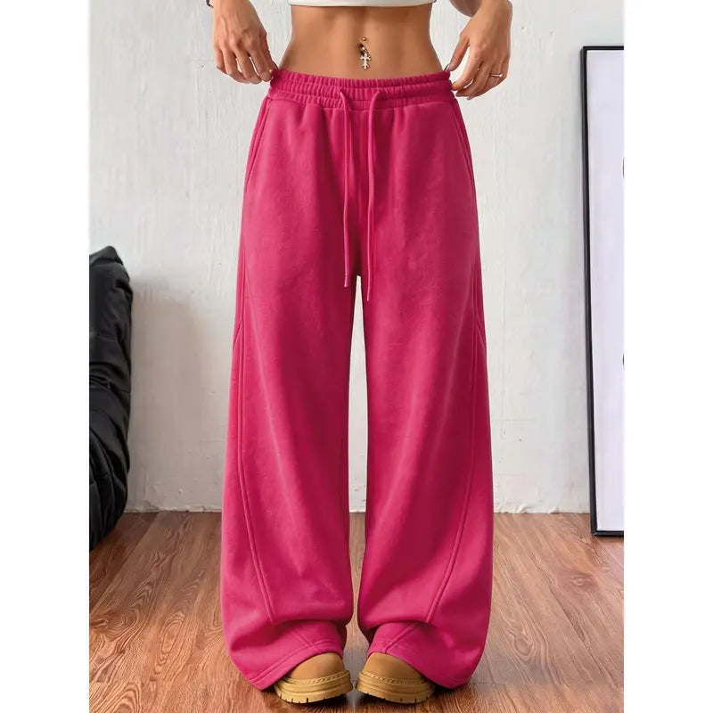 Women's Elastic Drawstring Wide-Leg Sweatpants