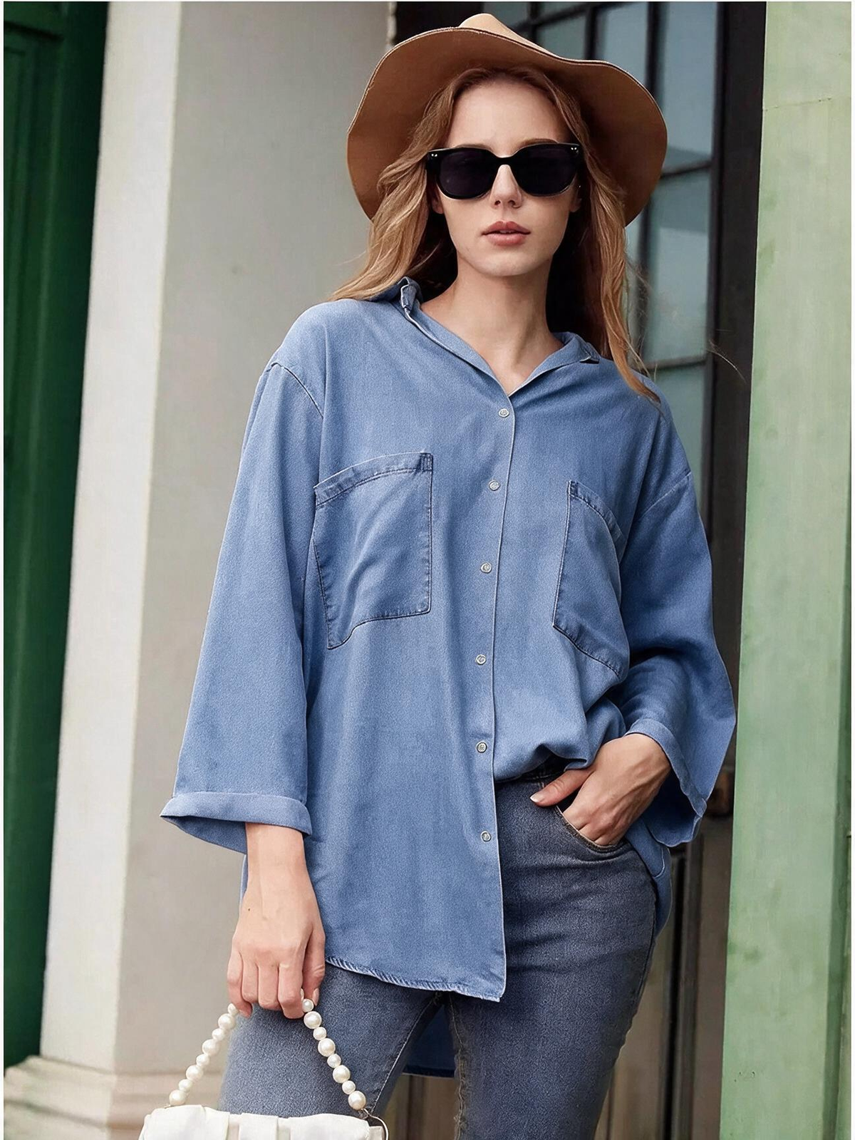 Oversized Washed Denim Shirt