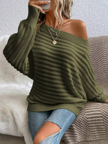 Women's Textured Off-Shoulder Long-Sleeve Batwing Sleeve Knit Top
