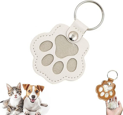 Cute leather paw print keychain made from pet cat and dog fur（BUY MORE SAVE MORE)