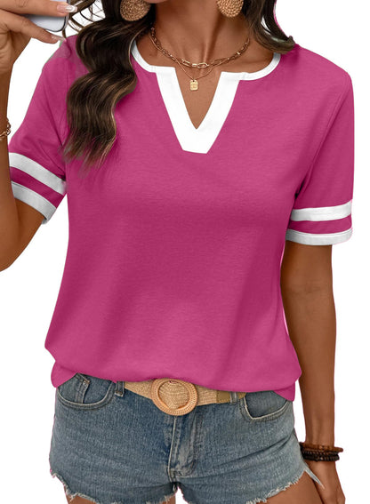 HOT SALE-Women's Casual Colorblock V-Neck T-Shirt