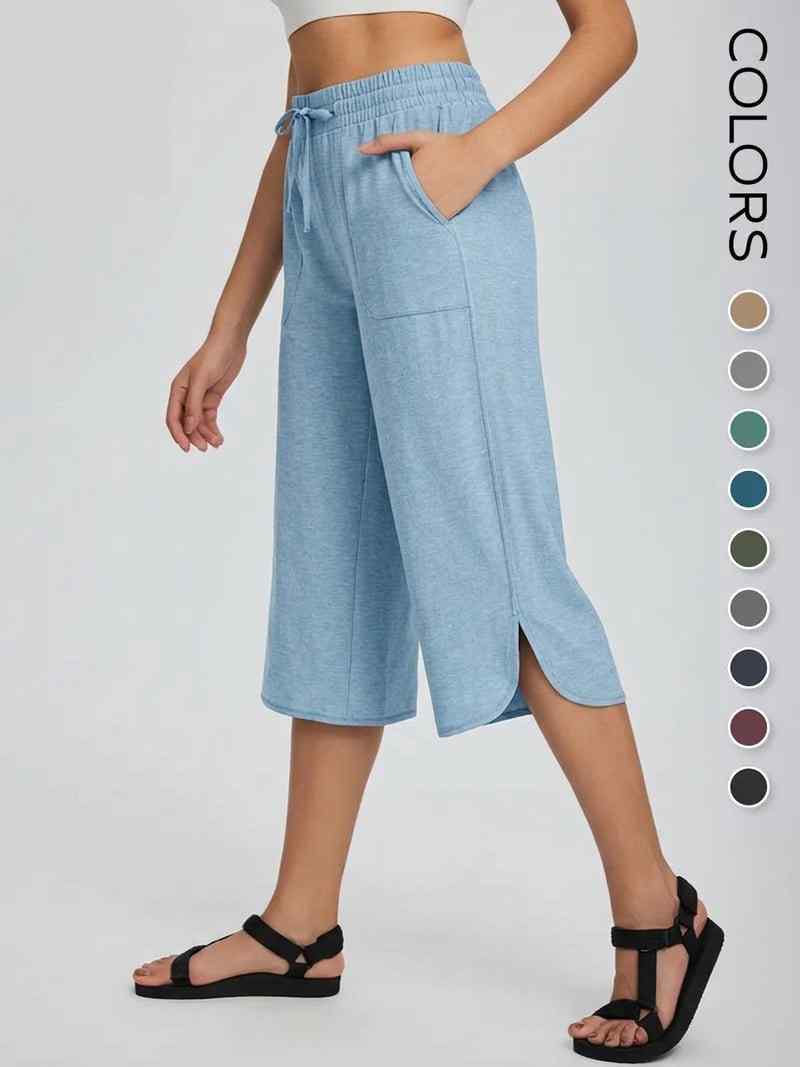 👖 Women's Wide Leg Yoga Capris – High Waisted with Pockets, Quick Dry, Lightweight, UPF 50+ Sun Protection – Loose Comfy for Hiking, Gym, Travel & Outdoor Workout ☀️