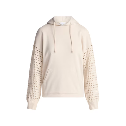 Women Mixed Knit Long Sleeve Hoodie With Pocket