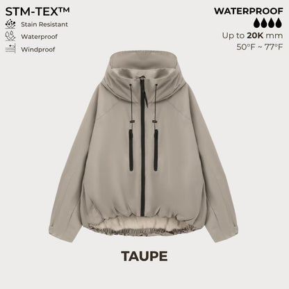 ⏰Hot Sale-Women's Oversized Pleated Hem Rain Jacket With Hooded