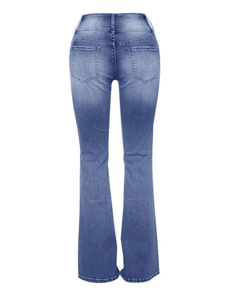VINTAGE BUTTON SIDE DESIGN MID WAIST STRETCH FLARE JEANS(Buy 2 Free Shipping)