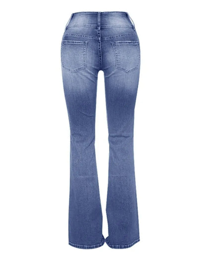 VINTAGE BUTTON SIDE DESIGN MID WAIST STRETCH FLARE JEANS(Buy 2 Free Shipping)