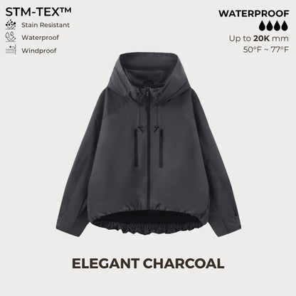 ⏰Hot Sale-Women's Oversized Pleated Hem Rain Jacket With Hooded