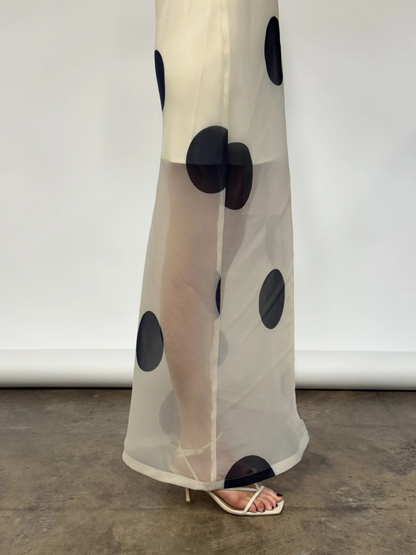 Women's Polka Dot Sheer Overlay Maxi Slip Dress