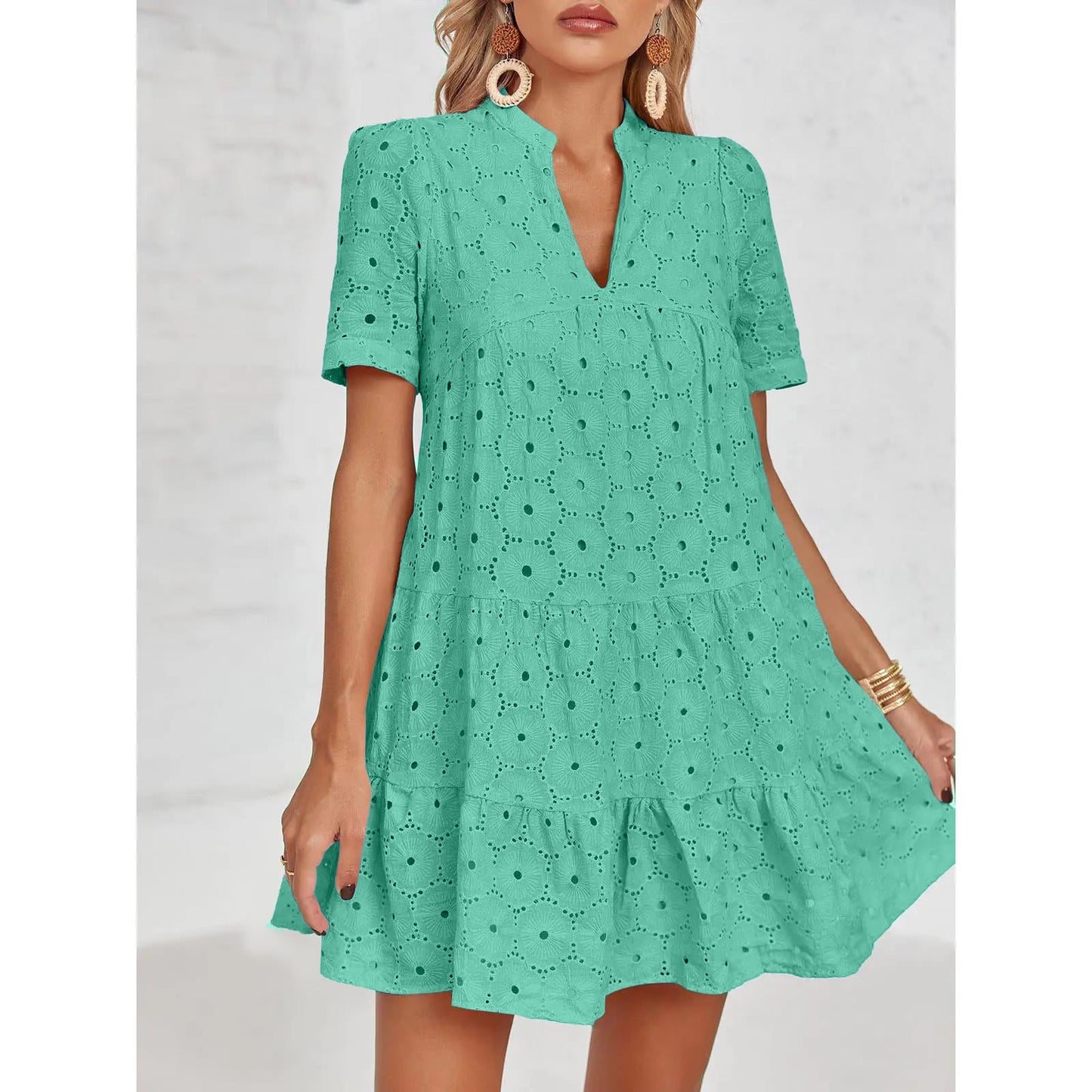 Women’s Summer Lace Dresses Eyelet Casual Flowy Babydoll Swing(Buy 2 Free Shipping）