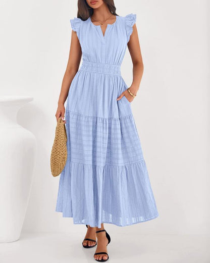 Dresses for Women Spring 2026 Maxi Casual Dress Flutter Short Sleeve V Neck(BUY 2 FREE SHIPPING)