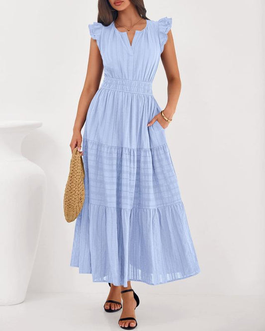 Dresses for Women Spring 2026 Maxi Casual Dress Flutter Short Sleeve V Neck(BUY 2 FREE SHIPPING)