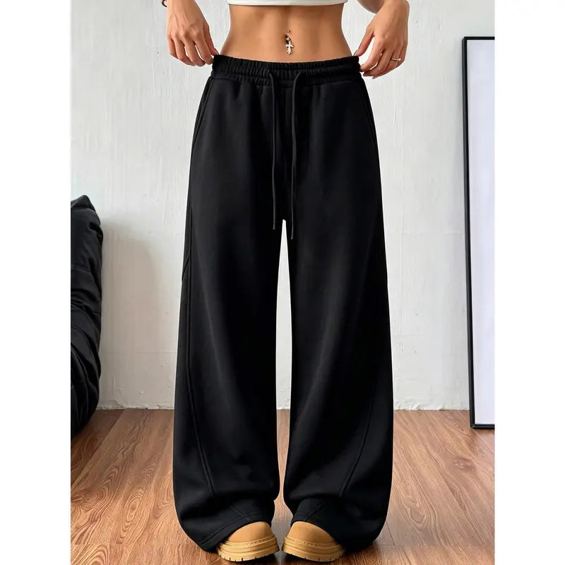 Women's Elastic Drawstring Wide-Leg Sweatpants