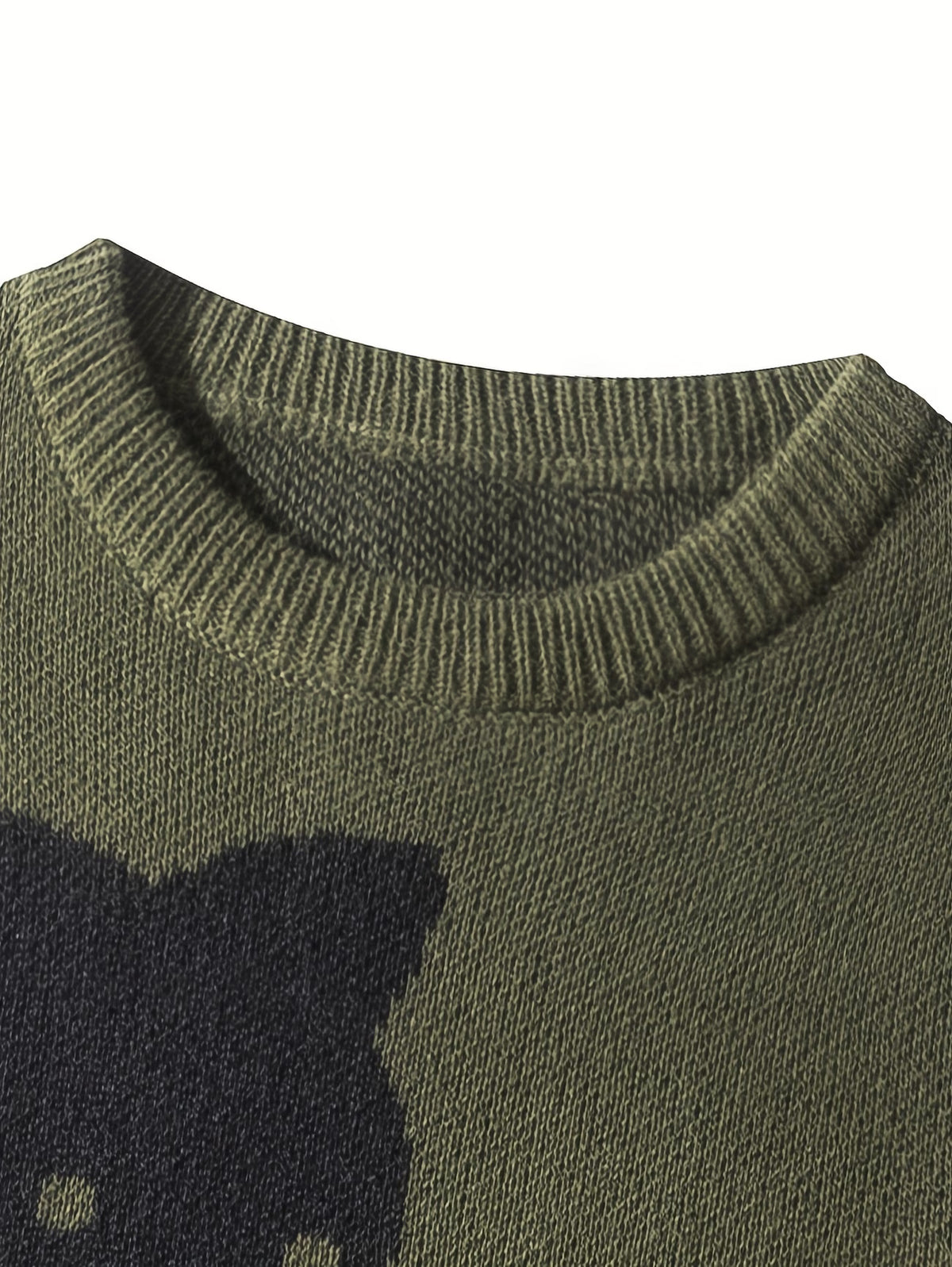 Cartoon Cat Round Neck Long Sleeve Sweater Preppy Style