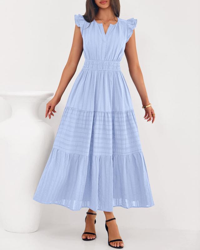 Dresses for Women Spring 2026 Maxi Casual Dress Flutter Short Sleeve V Neck(BUY 2 FREE SHIPPING)