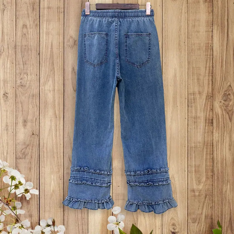 Vintage Ruffle Hem Wide Leg Denim Pants(BUY 2 FREE SHIPPING)