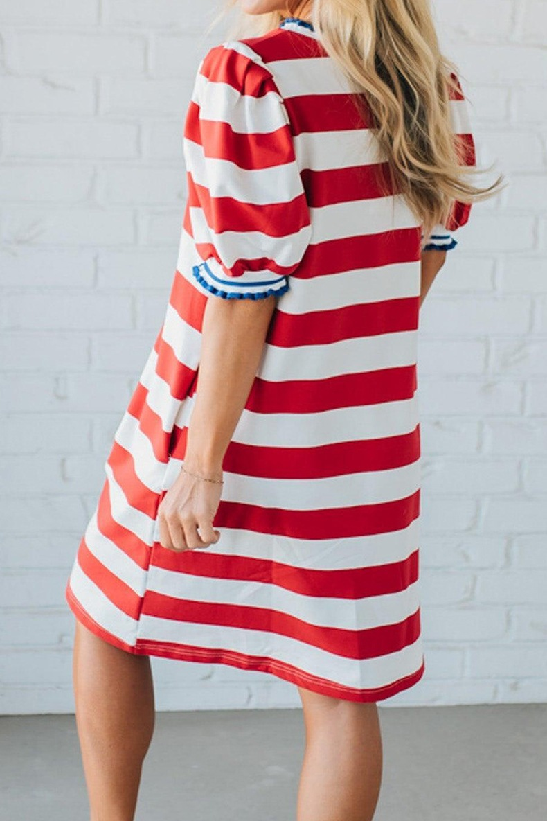 Women's Stripe Puff Sleeve Casual Dress