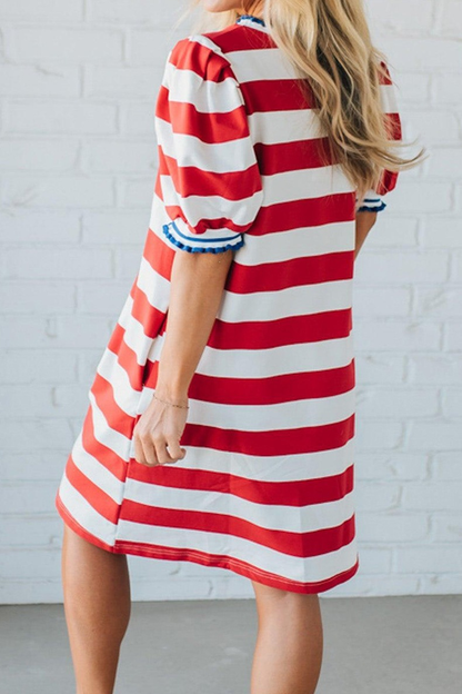 Women's Stripe Puff Sleeve Casual Dress